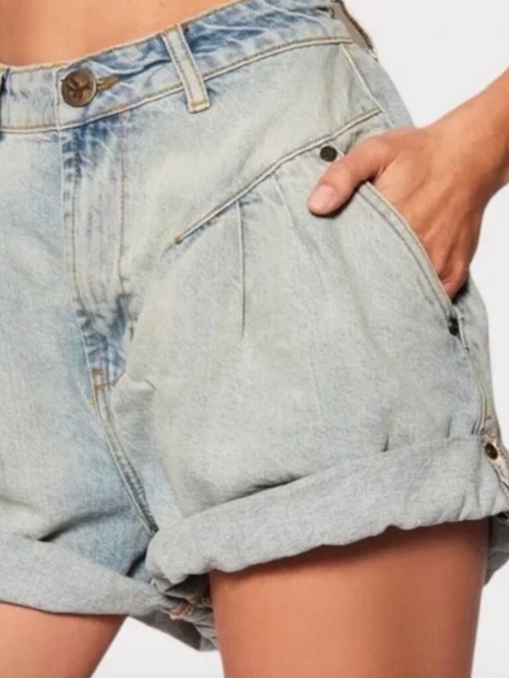 One Teaspoon Shorts Womens 24 Blue Denim Mom High Rise Street Walker Cuffed